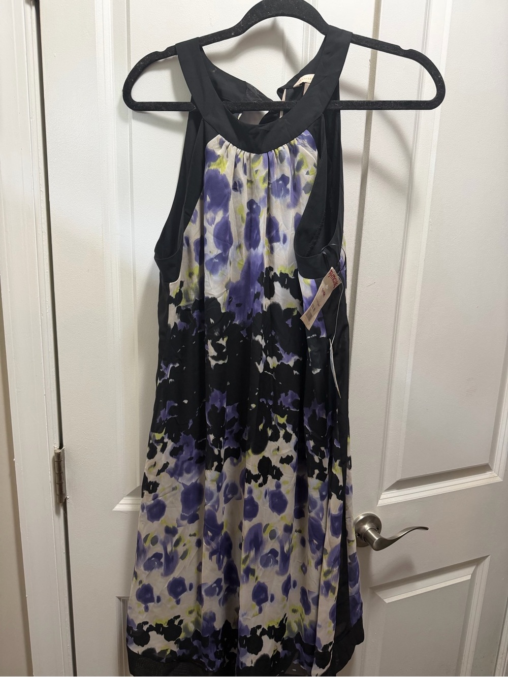 jonathan martin Black Dress with Purple and Lime Floral Accents